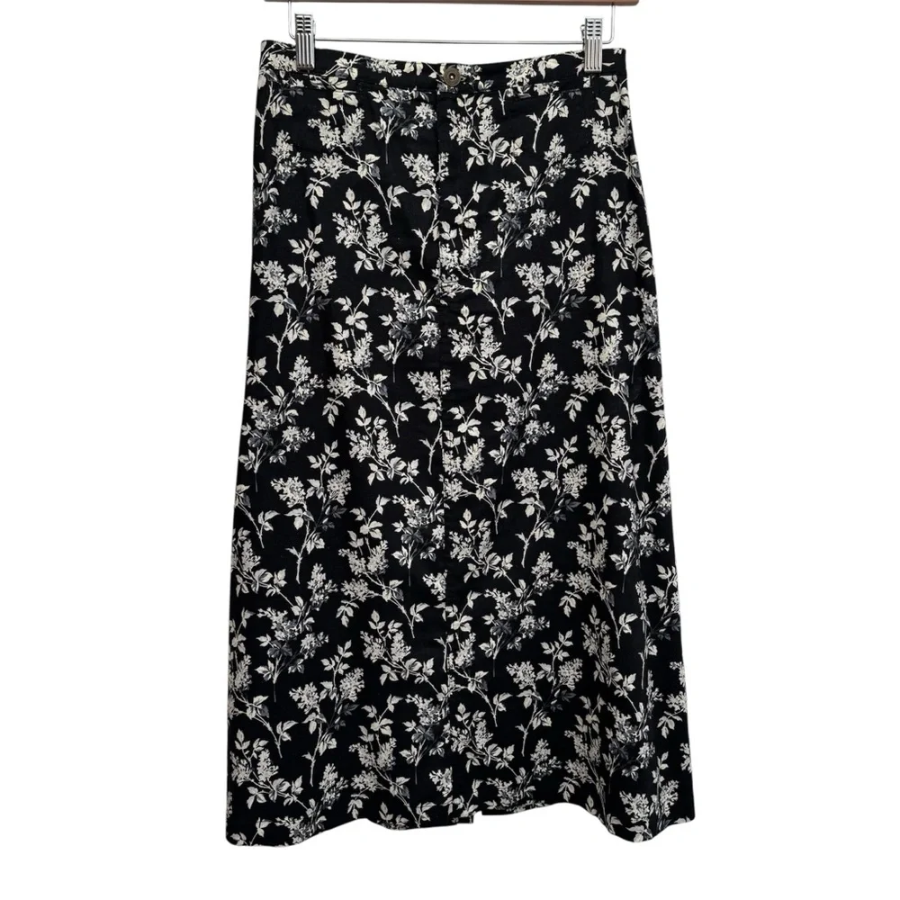 Liz Claiborne Lizwear Floral A-Line Midi‎ Skirt Women Size 8 Linen Blend